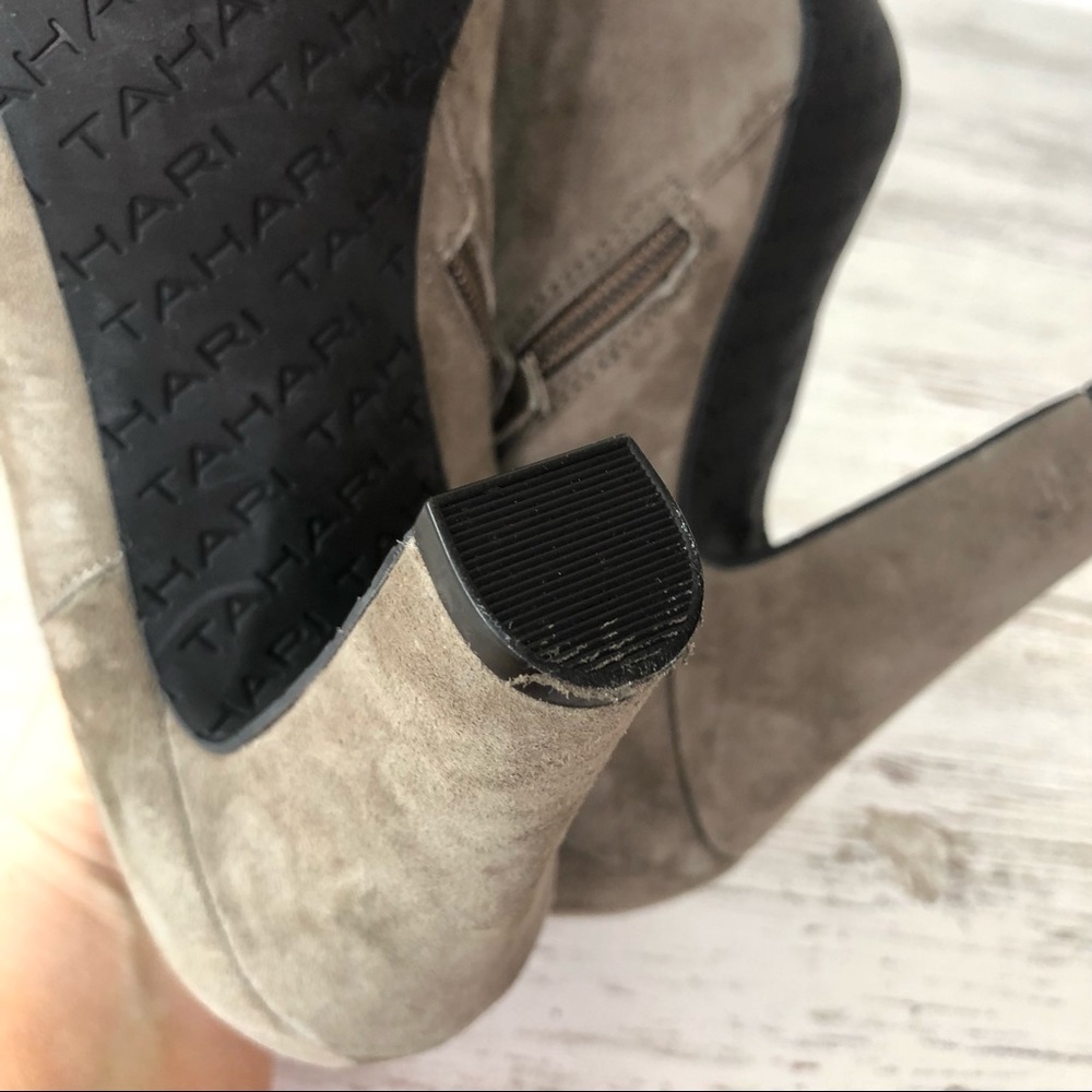 TAHARI Taupe Suede Rosalee Braid Ankle Booties 8 - Picture 11 of 13